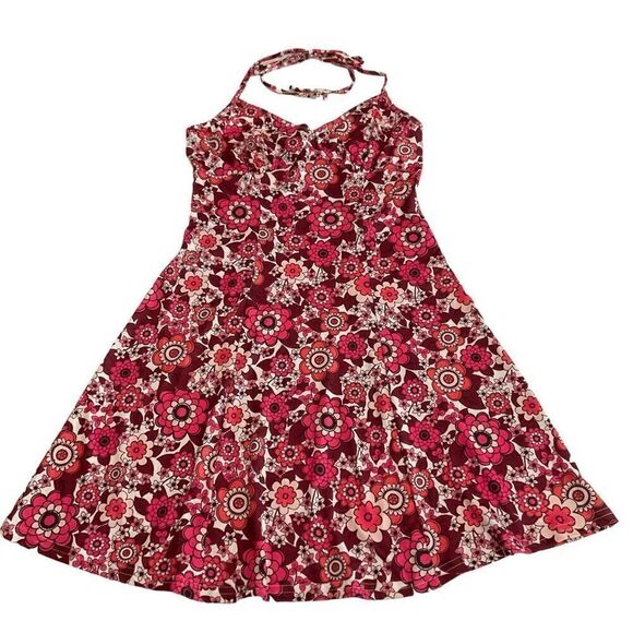 SHEIN Mini Halter Dress Tie V Neck Floral White Pink Black Open Back Size XS - Picture 6 of 8